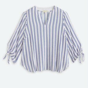 V-Neck Hi-Lo Striped Blouse